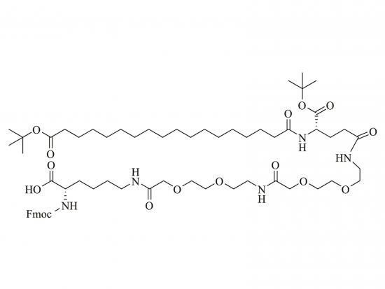 Acide 22- (tert-butoxycarbonyl) -43,43-diméthyl-10,19,24,41-tétraoxo-3,6,12,15,42-pentaoxa-9,18,23-triazatétratétracétranoïque [fmoc-l-lys [oct- (otbu) -glu- (otbu) -aeea-aeea] -oh] cas: 1662688-20-1 